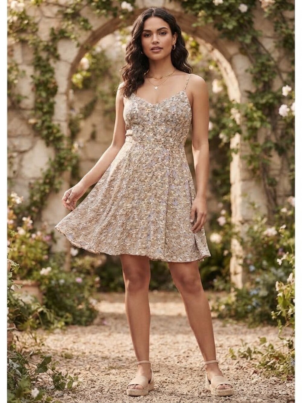 Ditsy Floral Sheer Cut-Out Slip Dress Size M